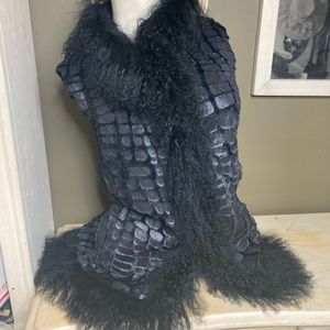 Vtg reptilian fur vest with Mongolian trim